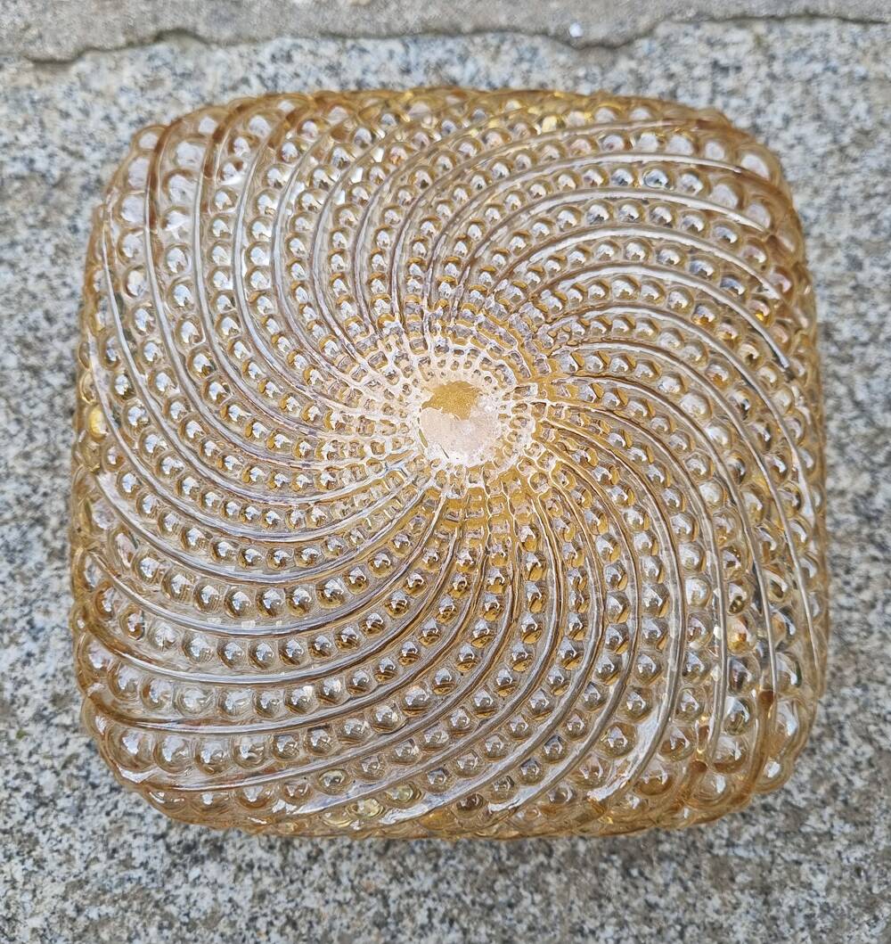 Square amber ceiling light, bubbles, vintage, 60s