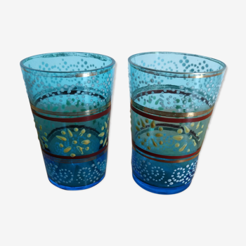 Paire de verres émaillés bleus