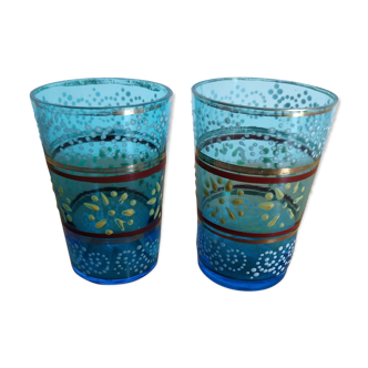 Paire de verres émaillés bleus