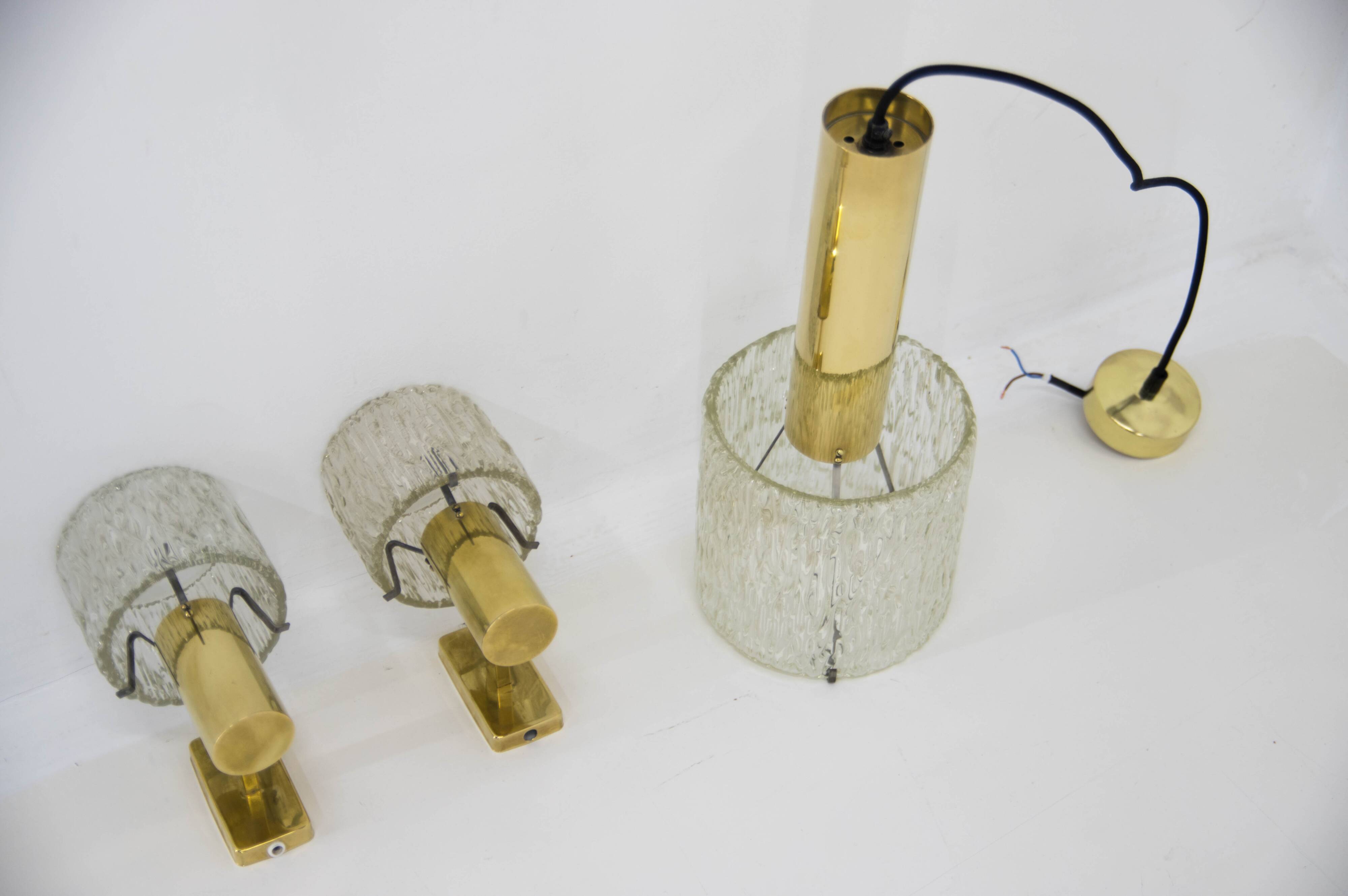 Set of pendant and two wall lights by fagerlund, 1950s