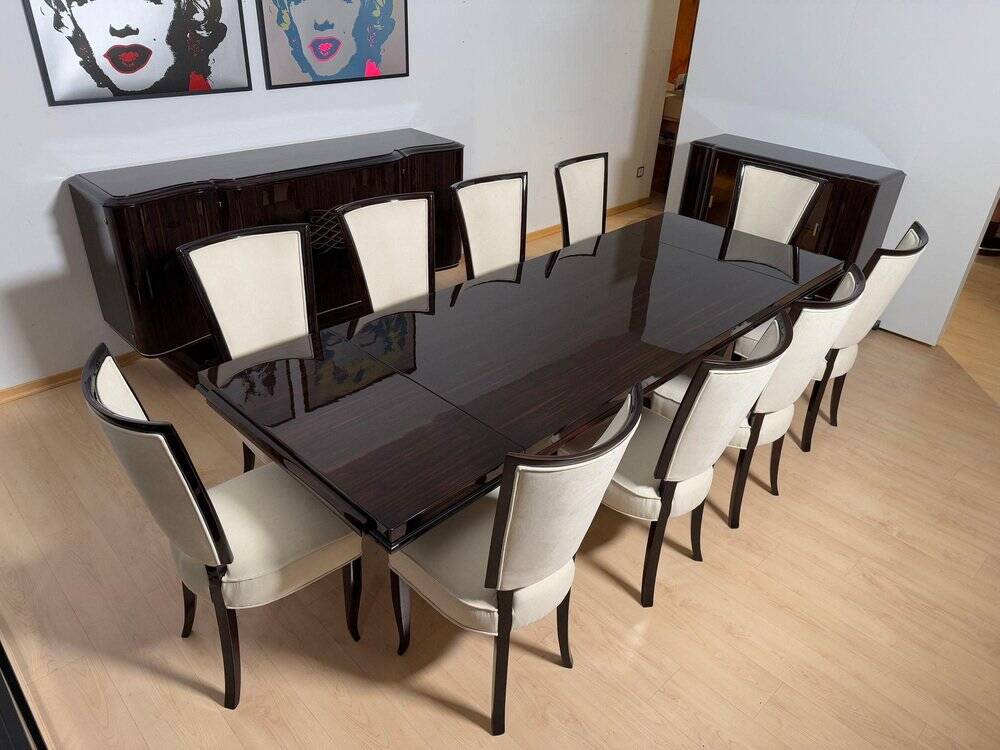 Art Deco Dining Table with Chairs, Paris, 1930, Set of 11