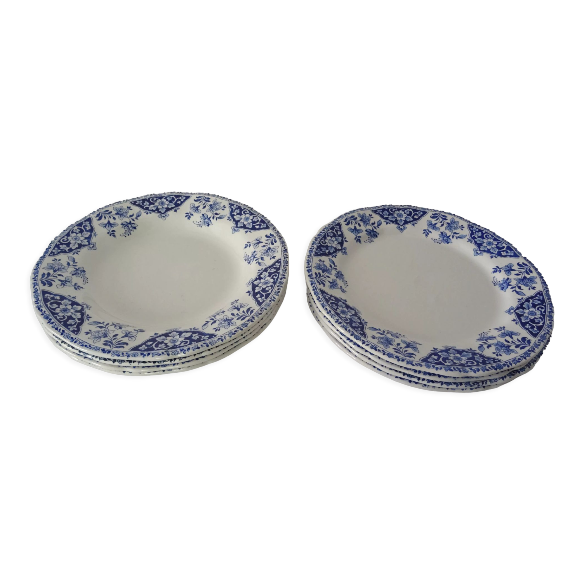 8 plates 160223 gien blue flowers 4 flat & 4 hollow