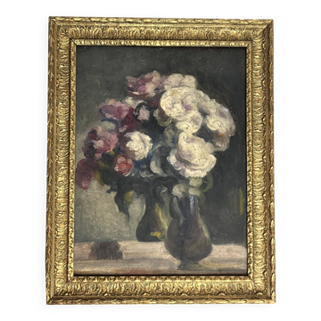 Oil on panel still life bouquet signed early 20th century.