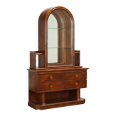Antique Art Deco display cabinet in walnut with drawers, Italy, 19th century.