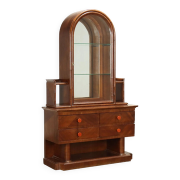 Vitrine Art Déco ancienne en noyer avec tiroirs, Italie, XIX Century