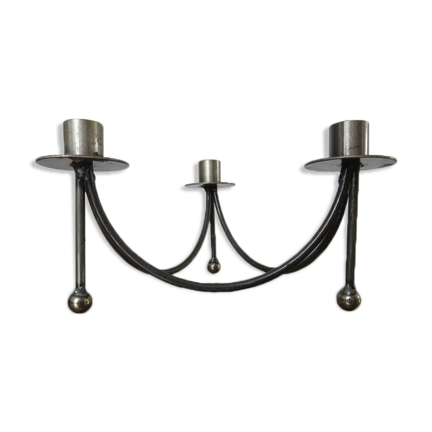 Tripod candlestick in crude steel for 3 candles 70s