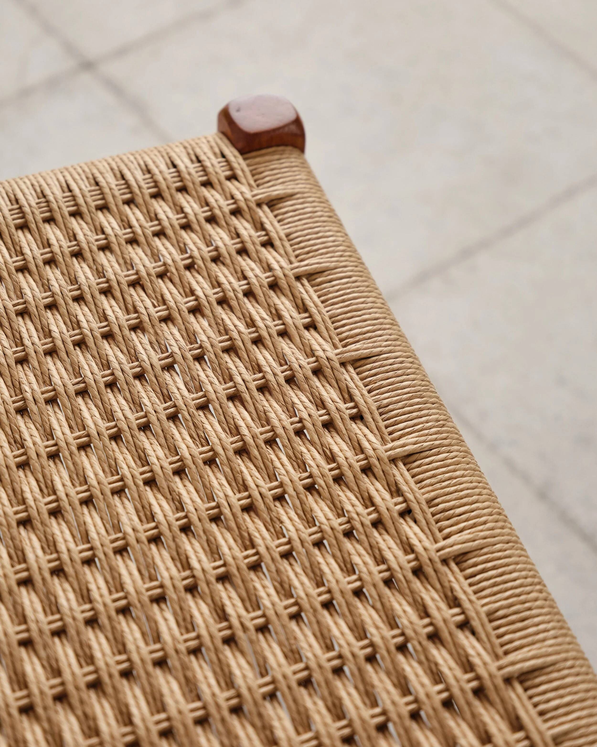Large teak and rope bench by Niels O. Møller, Denmark, 1960s.