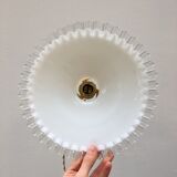 White opaline pendant lamp with transparent serrated edges