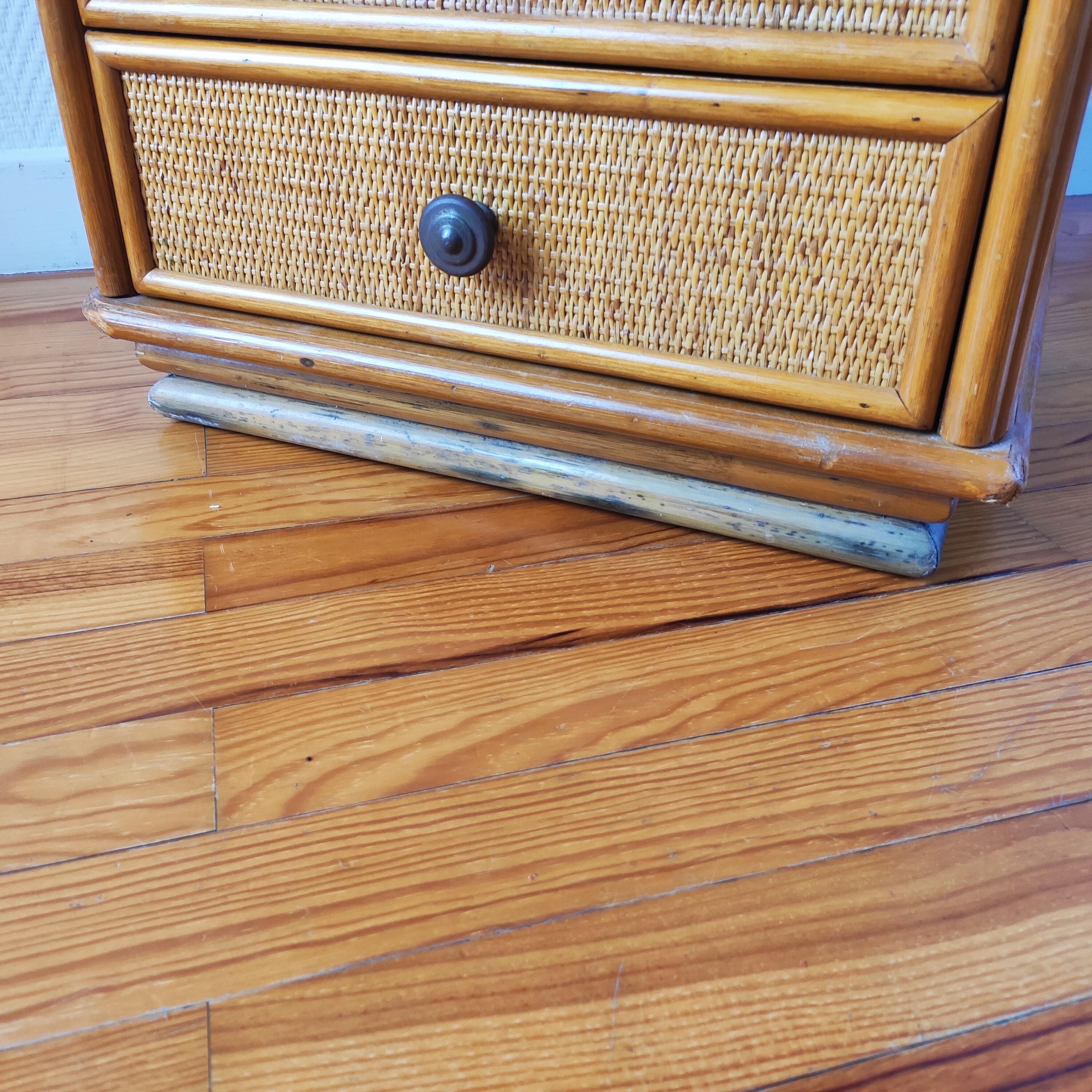 Vintage rattan rag chest of drawers