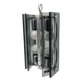 Green-grey glass and chrome metal suspension, in the style of Fontana Arte.