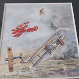 Watercolor of a plane fight from the 1914-1918 war