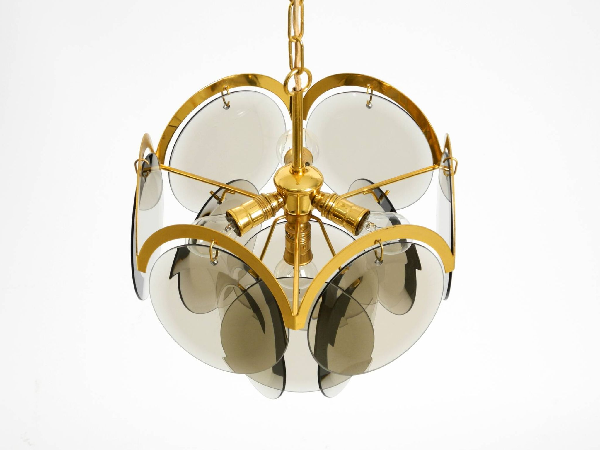 60s large brass ceiling chandelier with large round glass plates