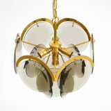 60s large brass ceiling chandelier with large round glass plates