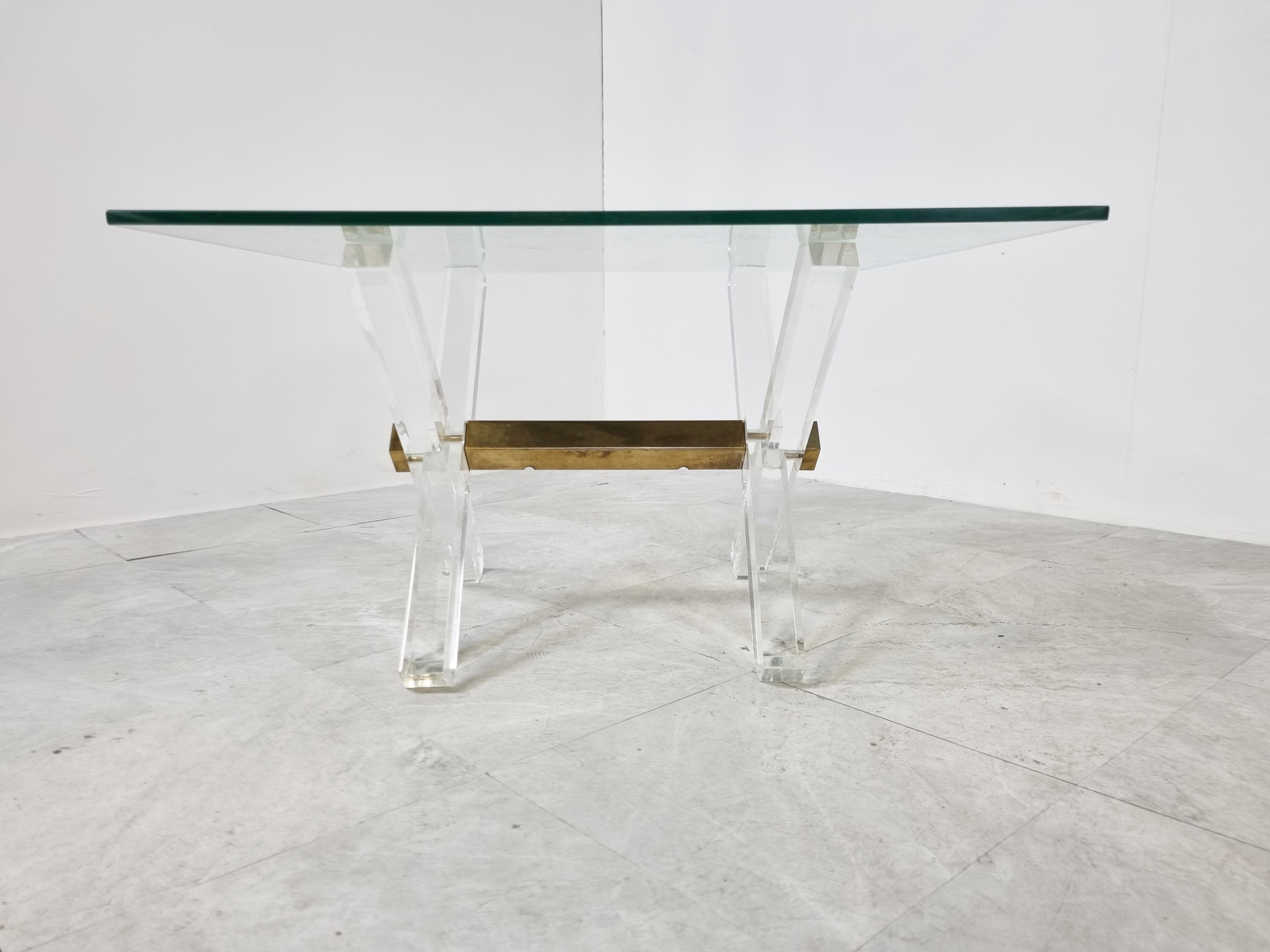 Brass and lucite coffee table, 1970s