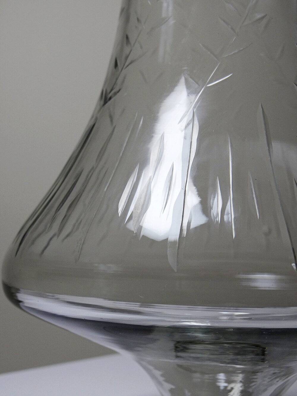 Very large vintage engraved blown glass vase from the 2000s in an antique style