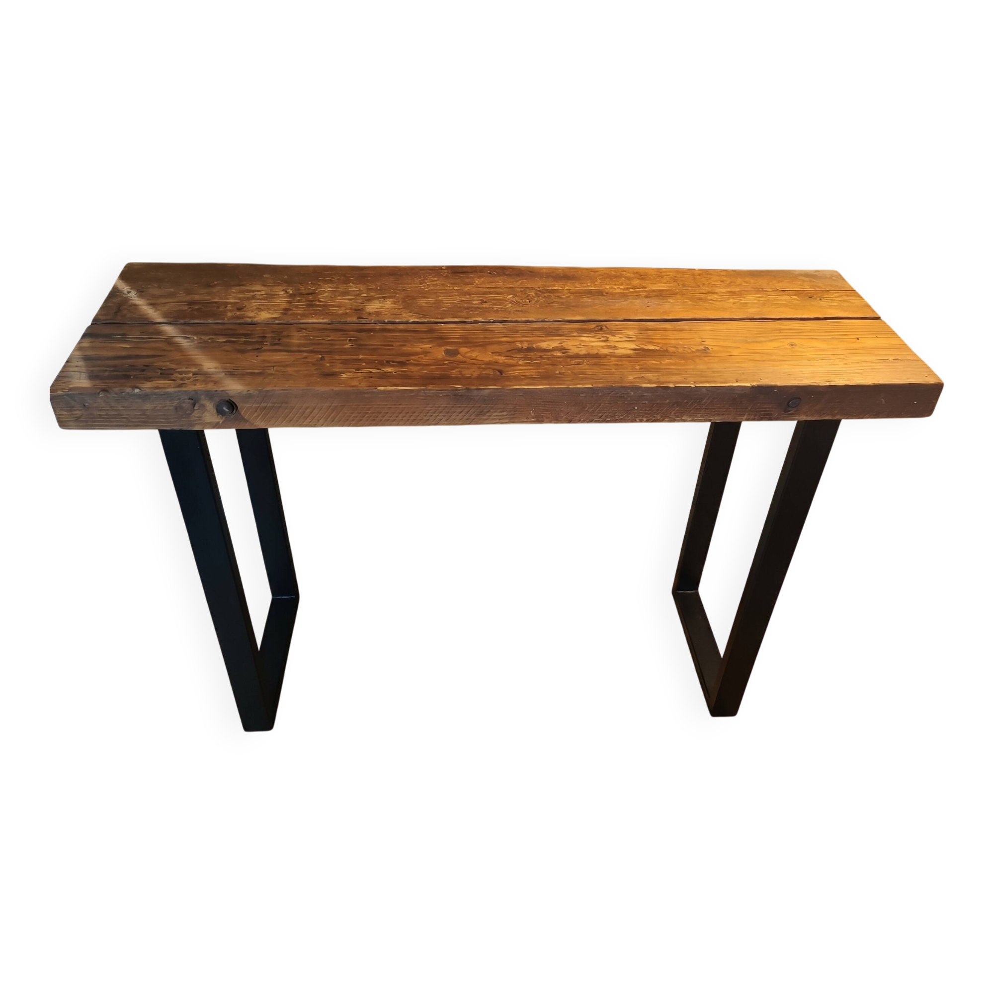 Console industrielle bois massif et acier noir