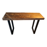 Industrial console made of solid wood and black steel.