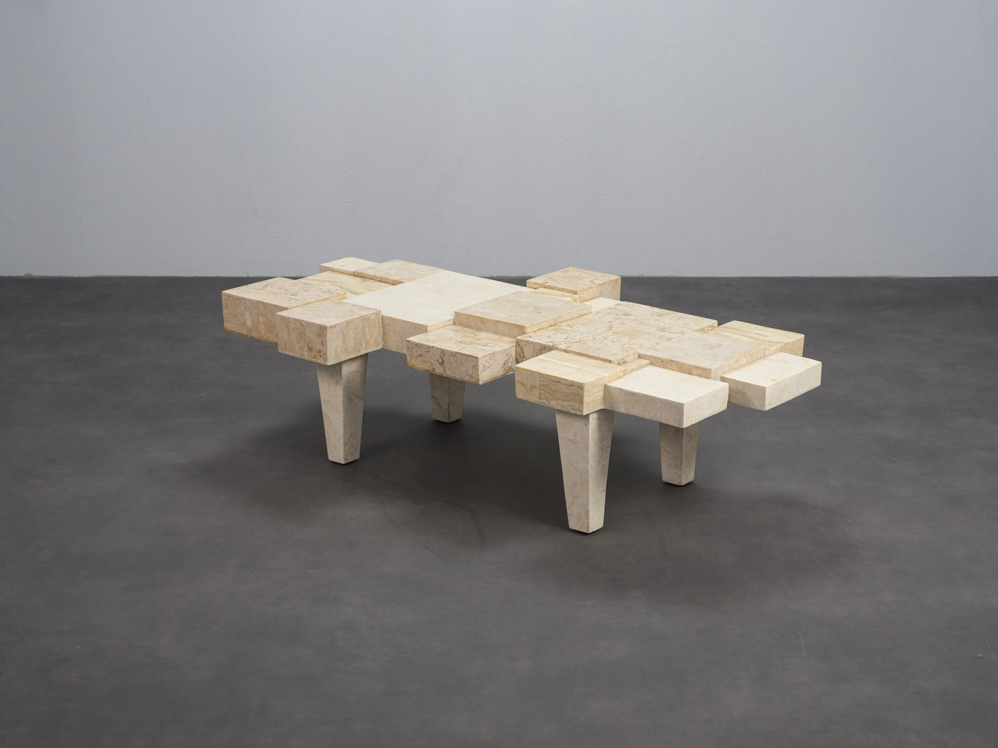 Rare architectural travertine coffee table, Belgium, 1970s