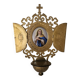 Antique triptych font brass porcelain