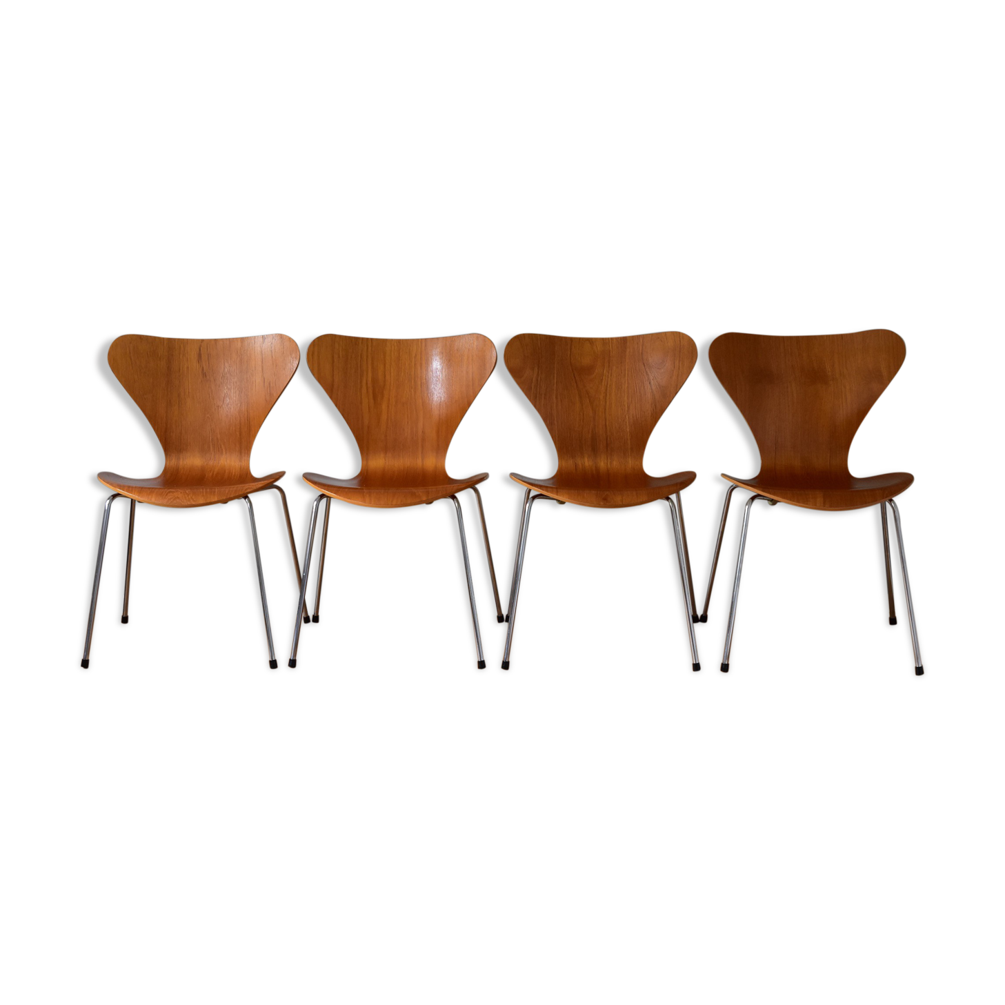 Set of Four Teak 3107 Dining Chairs by Arne Jacobsen for Fritz Hansen Denmark