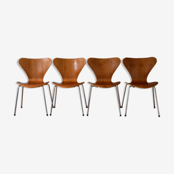 Set of Four Teak 3107 Dining Chairs by Arne Jacobsen for Fritz Hansen Denmark