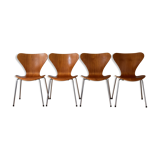 Set of Four Teak 3107 Dining Chairs by Arne Jacobsen for Fritz Hansen Denmark