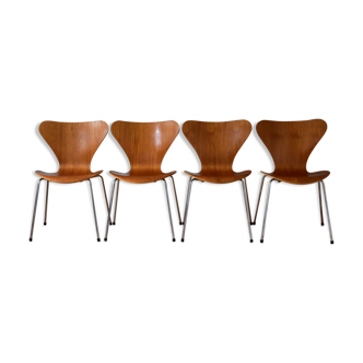 Set of Four Teak 3107 Dining Chairs by Arne Jacobsen for Fritz Hansen Denmark