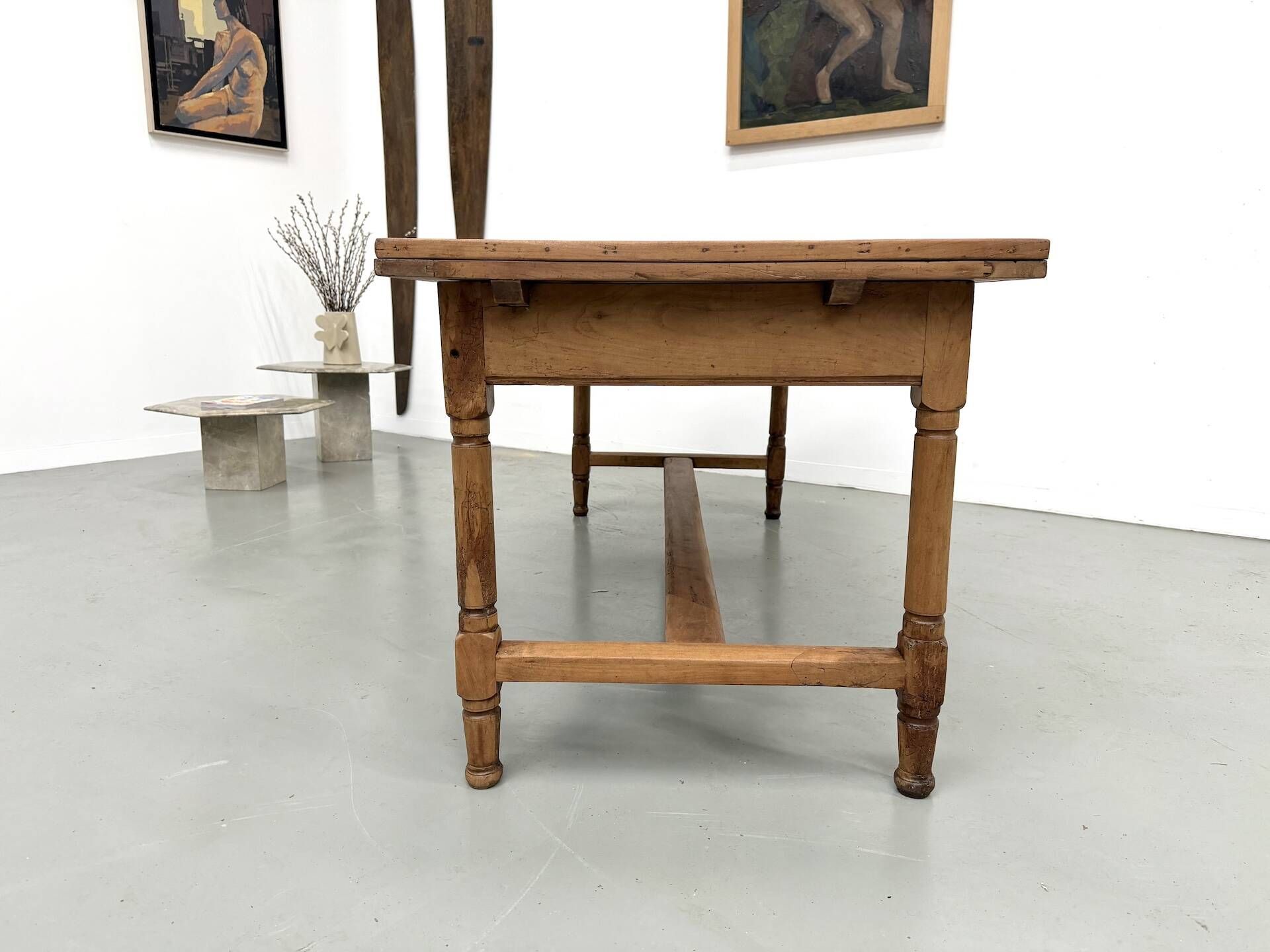 Large extendable farmhouse table in solid cherry wood - 1900s