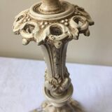 Large candle holder in patinated white painted metal