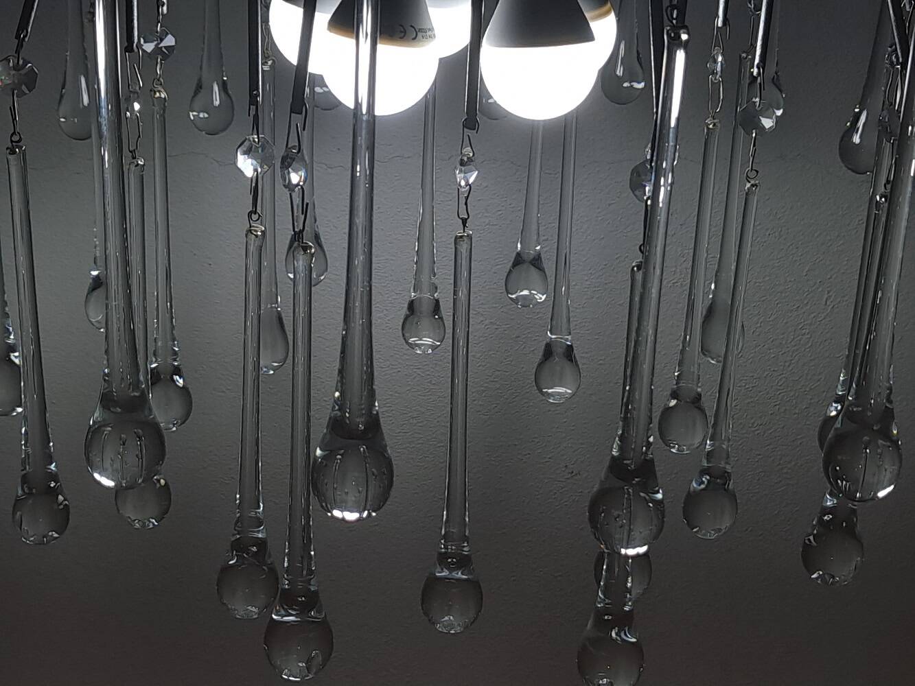 Italian waterfall chandelier with murano drops c1970