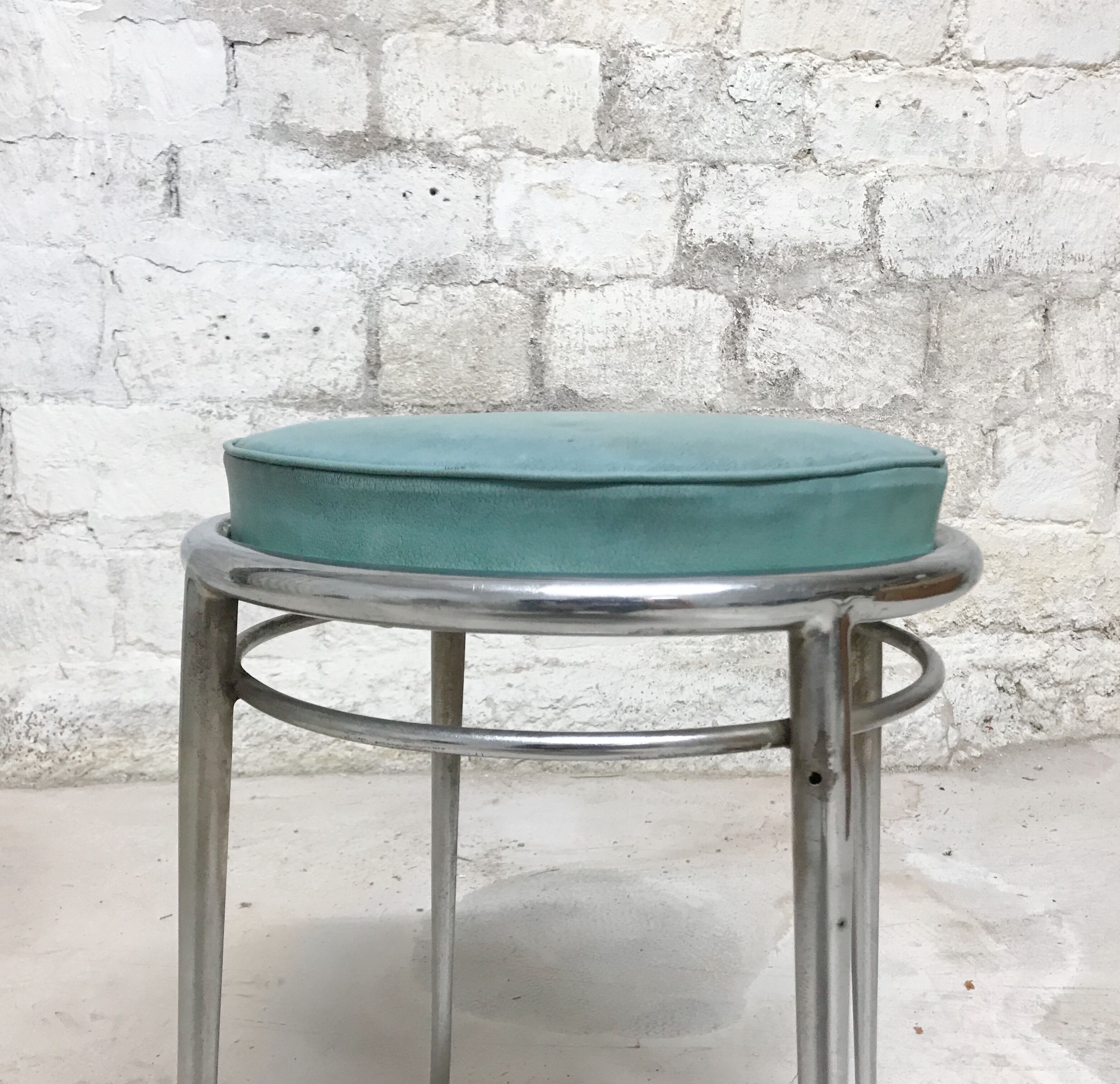 Bauhaus turquoise metal stool