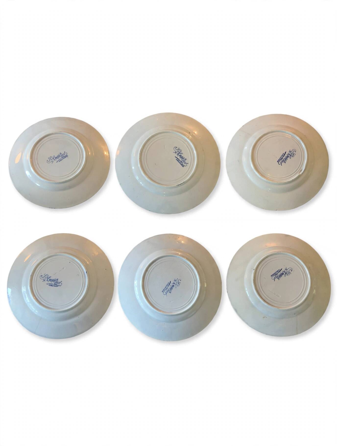 Set of 6 plates Terre de fer St Amand & Hamage, Jardinière blue model.