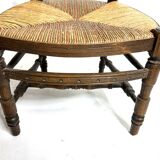 Antique wooden and straw nurse's chair - openwork backrest with bars c