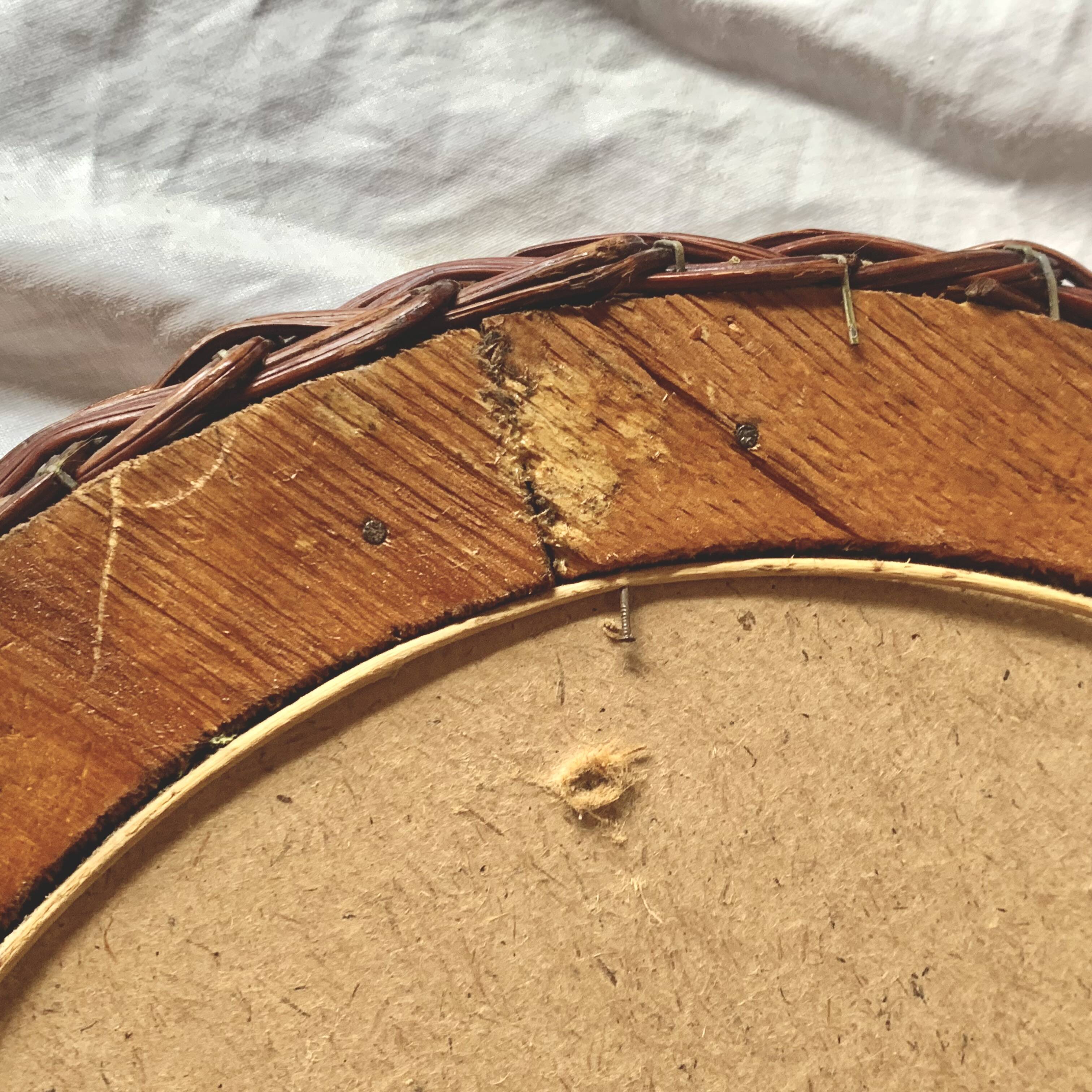 Vintage round woven rattan wall mirror