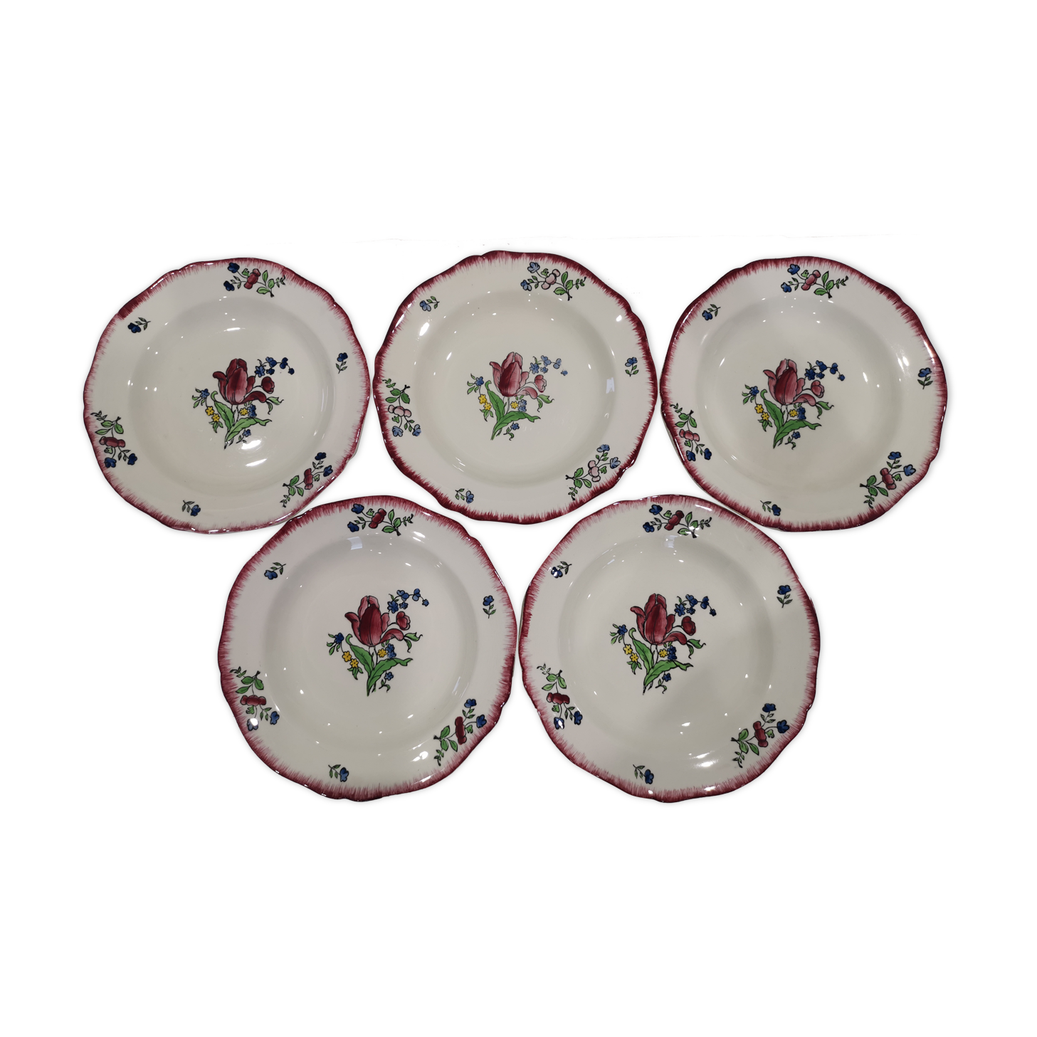 Set of 5 old hollow plates in gien earthenware model "lorraine"
