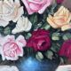 Vintage original floral rose oil painting, signed flower art