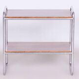 Table d'appoint Bauhaus restaurée, noyer, acier chromé, tchèque, années 1930