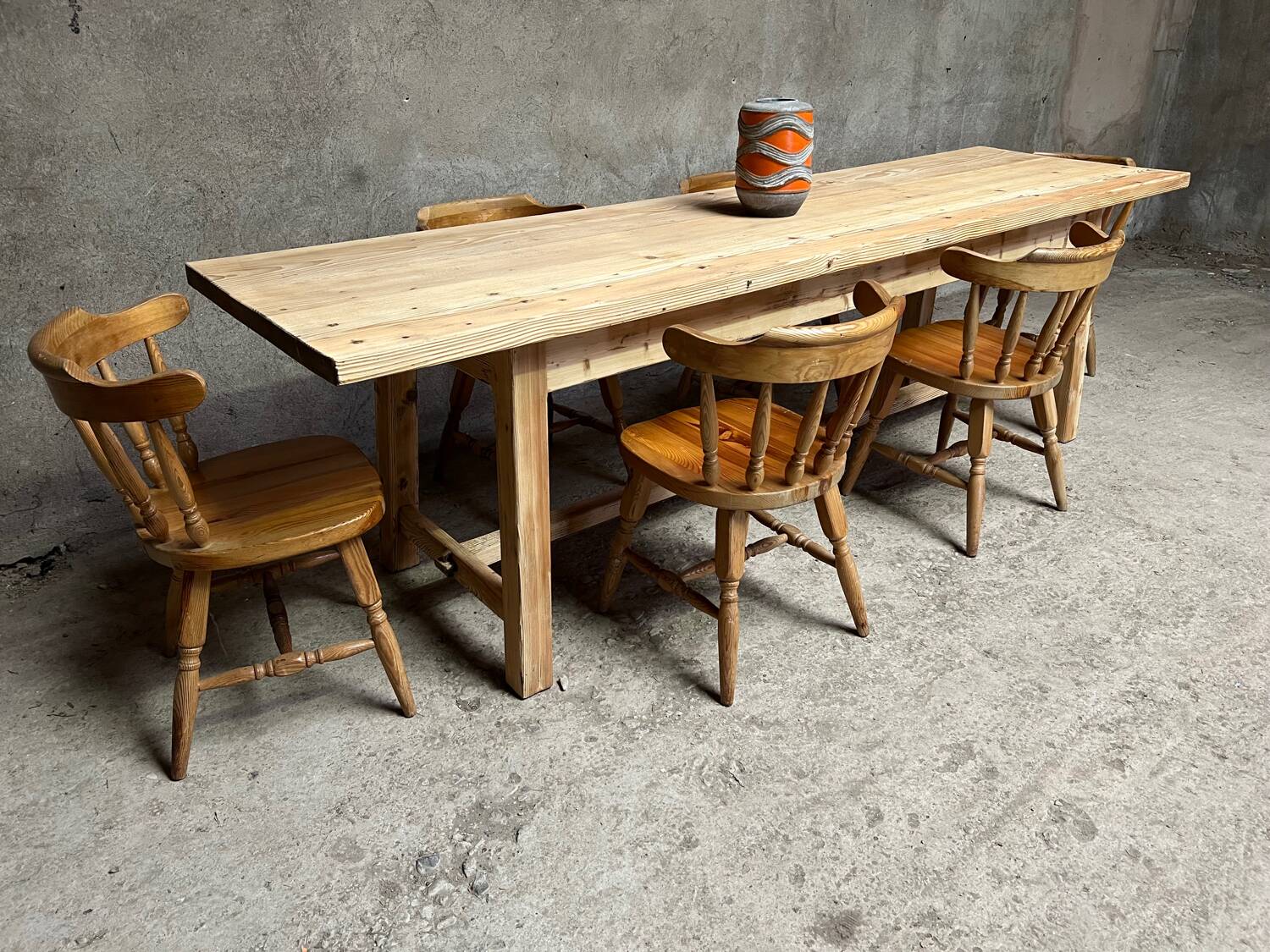 Old fir farm table 1930-1950 vintage country table