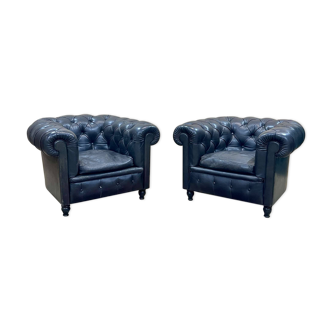 Pair of Chesterfield armchairs from the Italian brand Poltrona Frau, manufactured in the 1950s