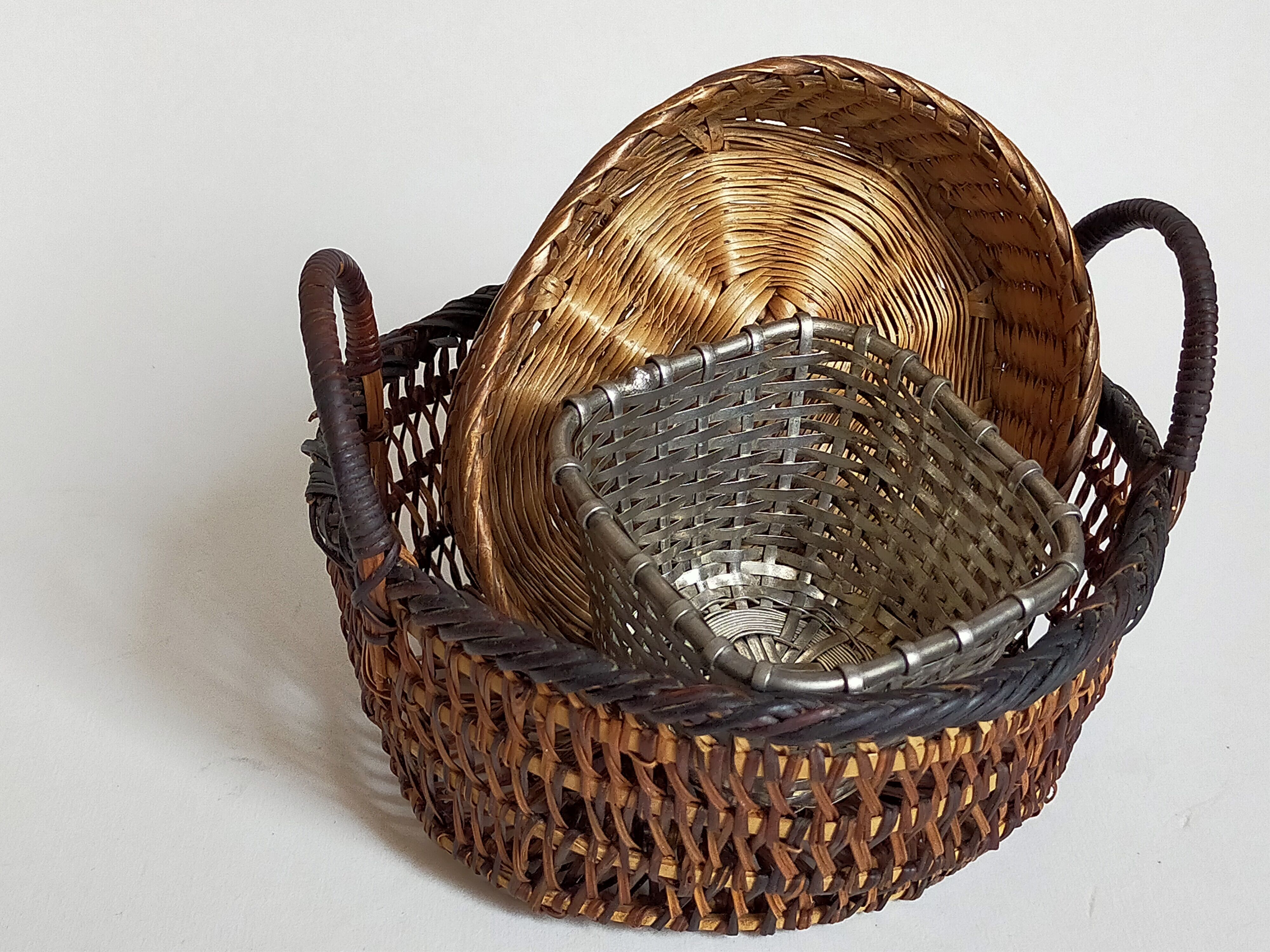 Set of three old thumbnail bins