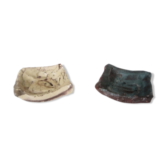Pair of old glazed terracotta ashtrays