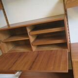 Modular 3-compartment teak wall shelving system with desk and lighting by Kai Kristiansen for FM, Denmark, 1960s
