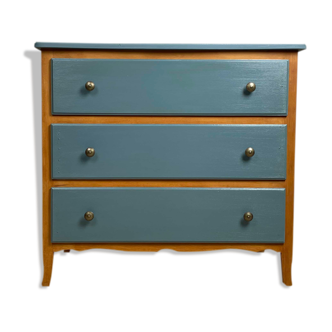 Commode vintage 3 tiroirs en bois restaurée avec peinture Libéron