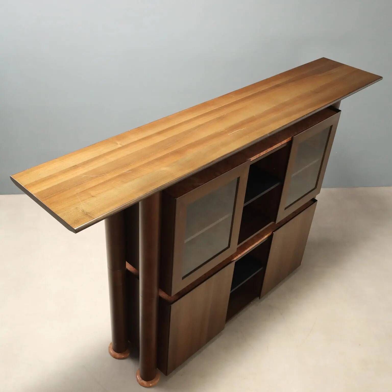 Vintage buffet in Tanganyika walnut and marble, Italy, 1980s.