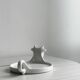 White porcelain cheese dish with handle and cow's head