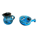 Pichet + Pan Charles CART Cyclope Ceramic Blue France Vintage #D5