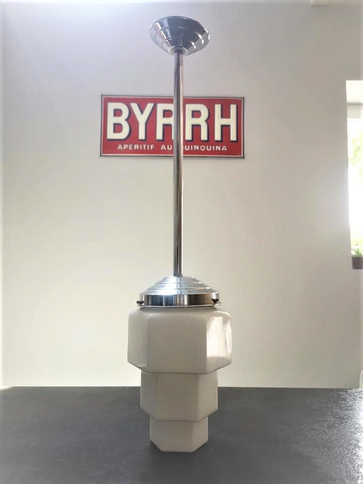 Old ceiling lamp/suspension skyscraper opaline art deco bahaus modernist 1930s tbe