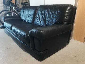 Natuzzi black leather sofa