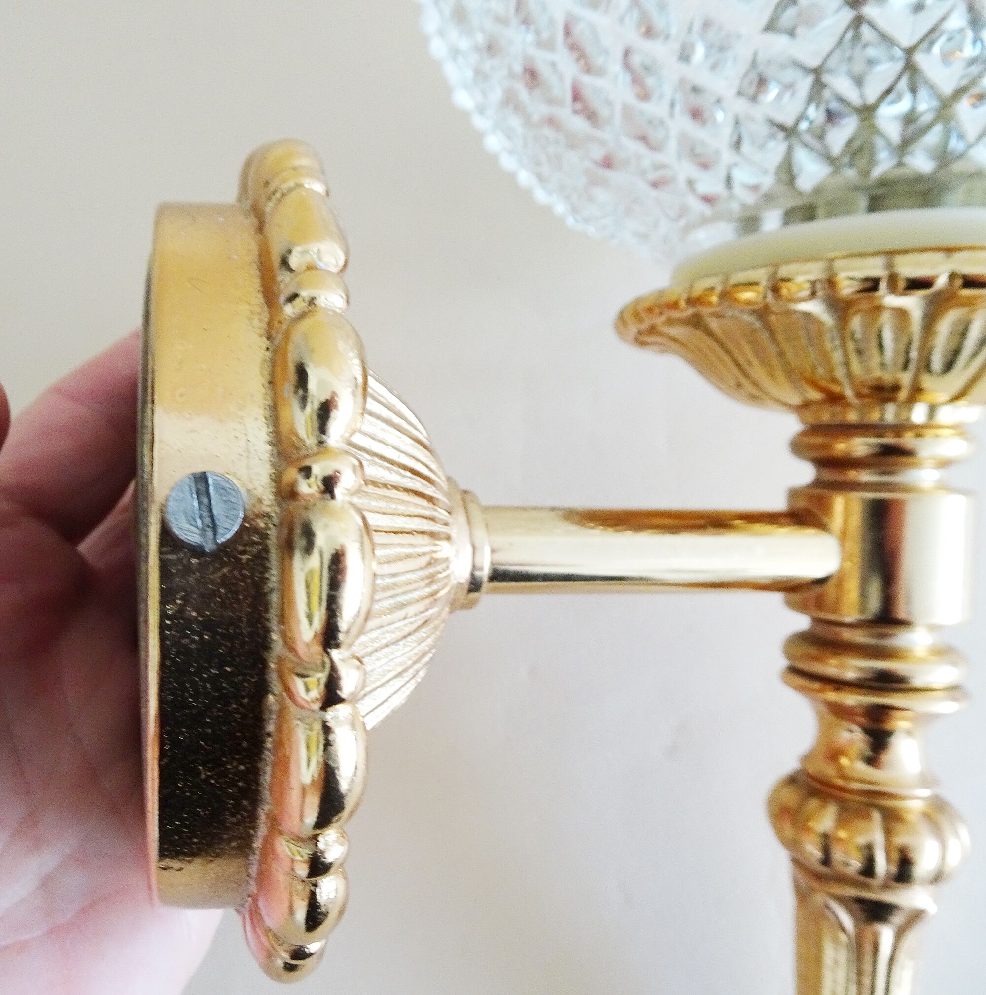 Golden mid century wall lamp by JSB Leuchten with glass ball shade