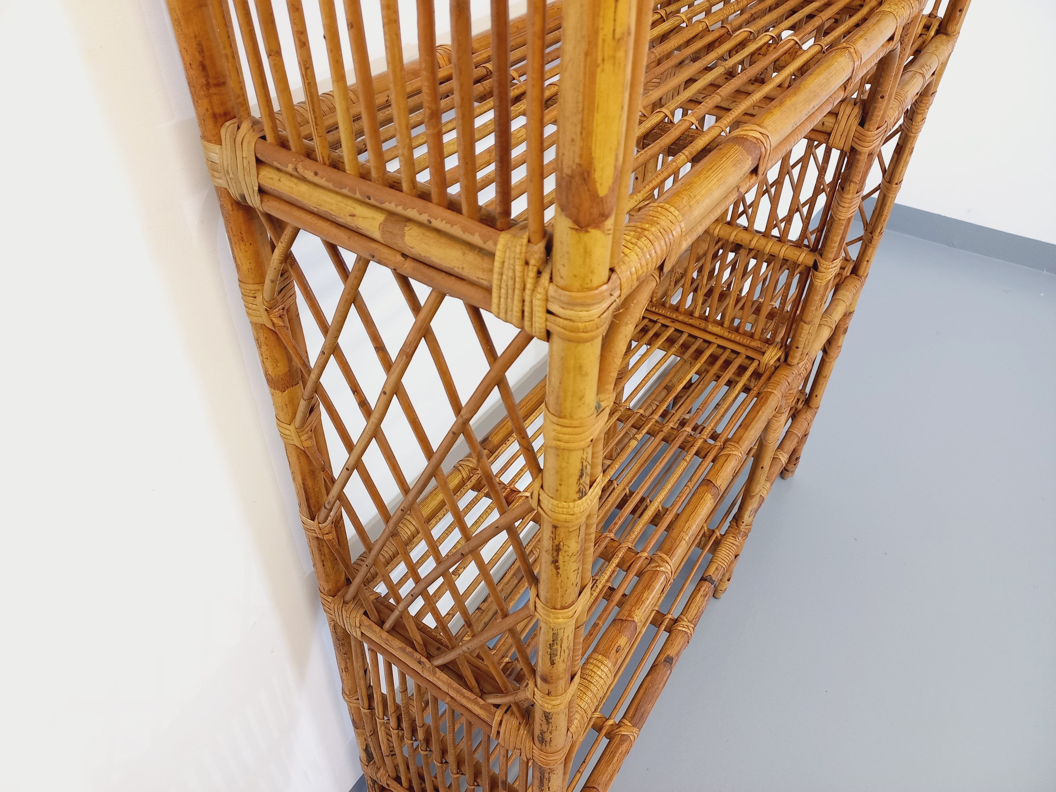 Bookcase vintage rattan shelf from the 60s